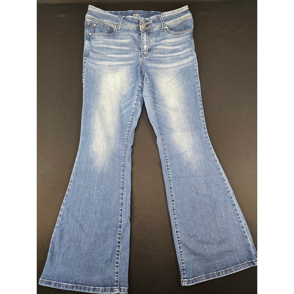 Everflex Maurices Mid Rise Women Sz14 Reg Blue Stretch Flare Jeans Bootcut Denim